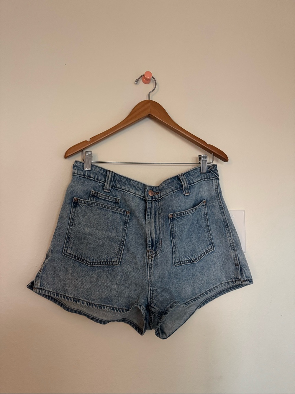 We The Free Light Blue High-Rise Denim Shorts